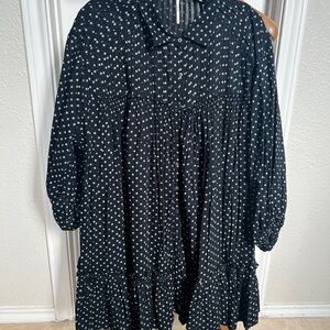 Free People Black Mini Dress with White Dot Print